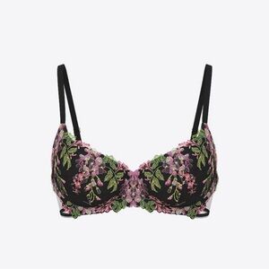 Victoria's Secret Black Bra with Pink and Green Floral Embroidery